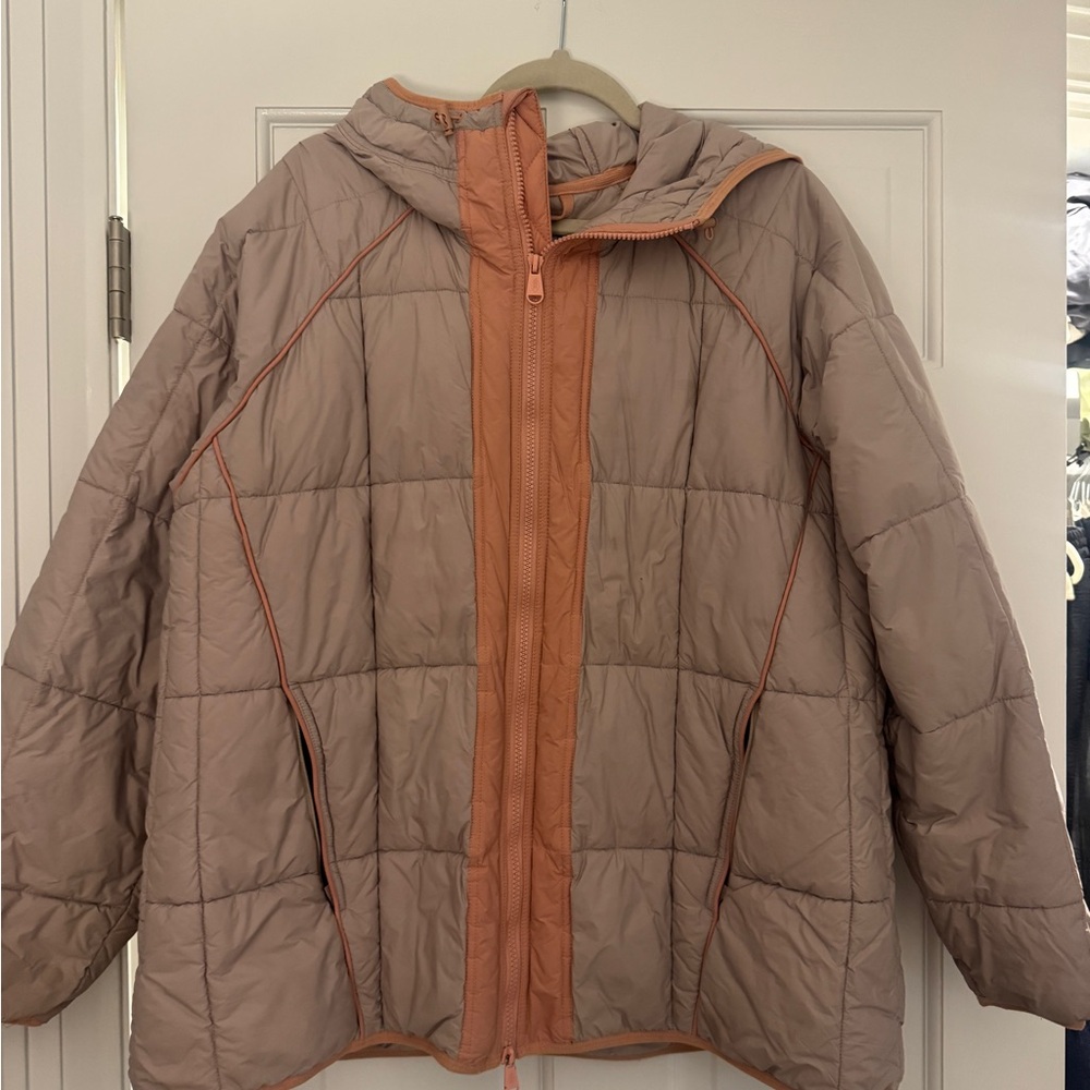 FP Movement by Free People Two-Tone Puffer Jacket - Peach and Beige